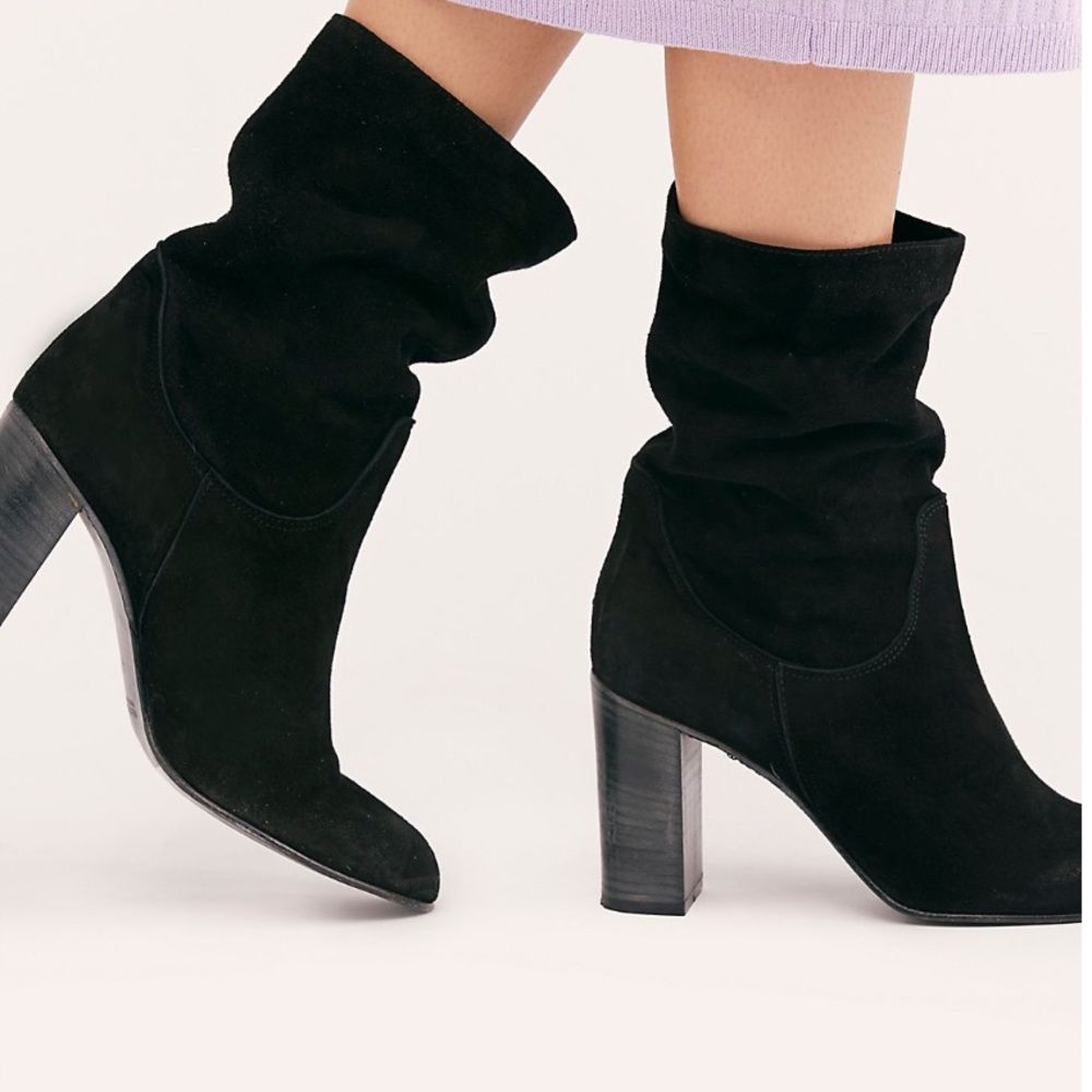 FREE PEOPLE - Dakota Heel Boots in Black Suede EUC Size 39/9 - Picture 6 of 13